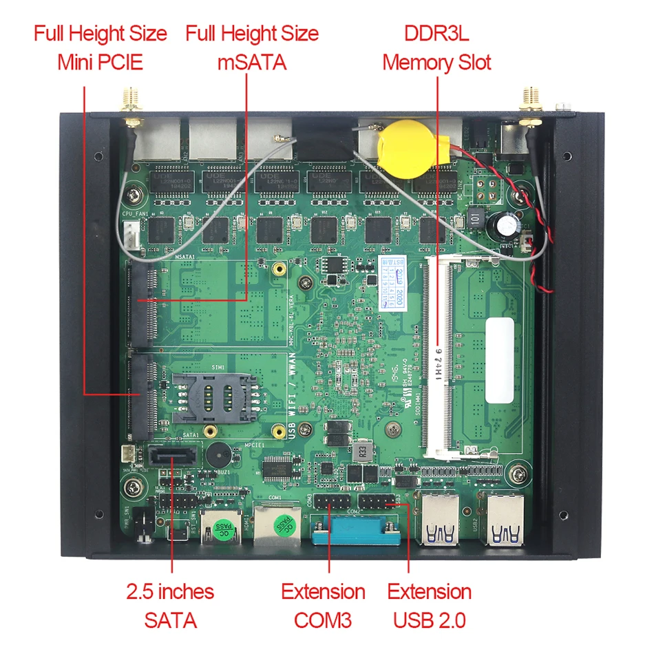 Безвентиляторный мини ПК Intel Core i7 i5 7200U i3 7100U 6 LAN 211at Gigabit Ethernet HDMI 2 * RS232 брандмауэр
