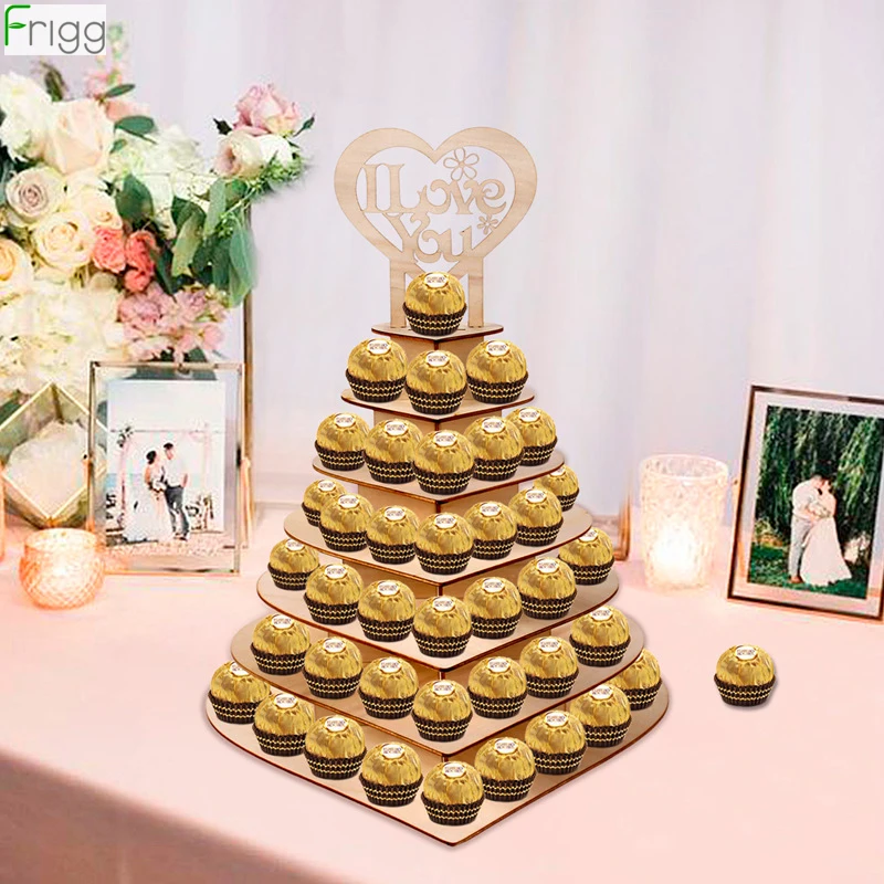7 ярусов сердце птица форма Персонализированная Mr & Mrs Ferrero Rocher Пирамида свадьба