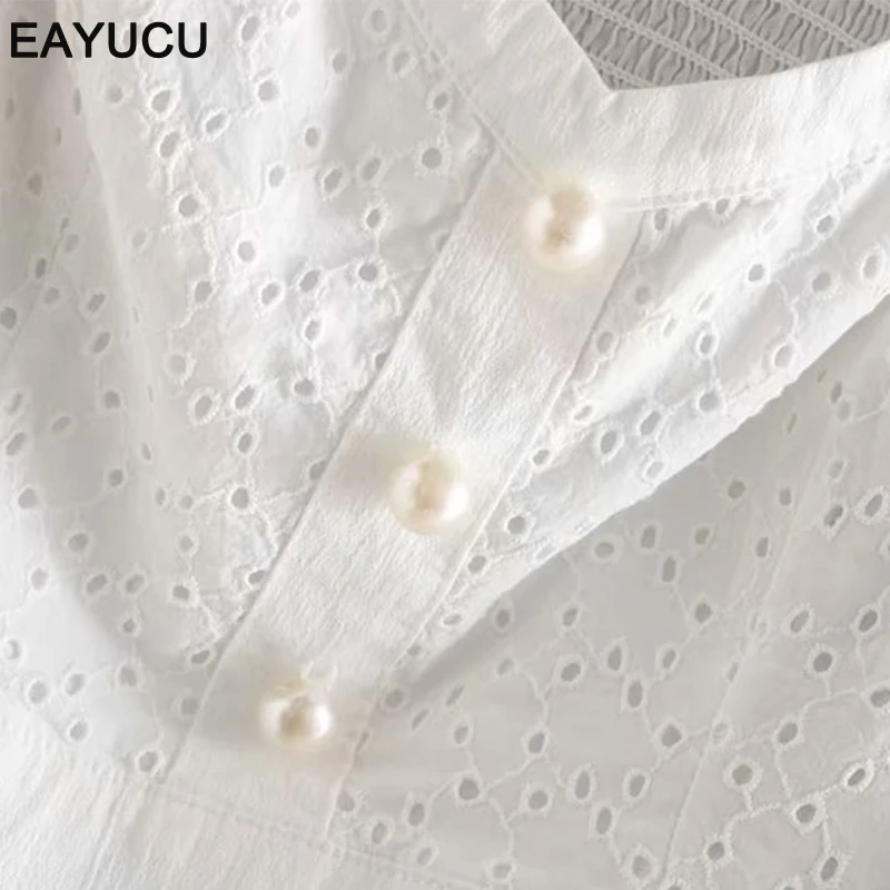 

EAYUCU 2020 Newest Fashion Cotton Lantern Sleeve White Blouses Vintage V Neck Embroidery Female Blouse Shirts Chic Tops ET033