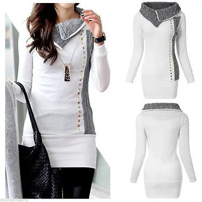 

Hot Sale Casual Women Winter Autumn Long Sleeve Pullover Jacket Sweater Coat Hooded Jumper Tops White High Collar Sweaters