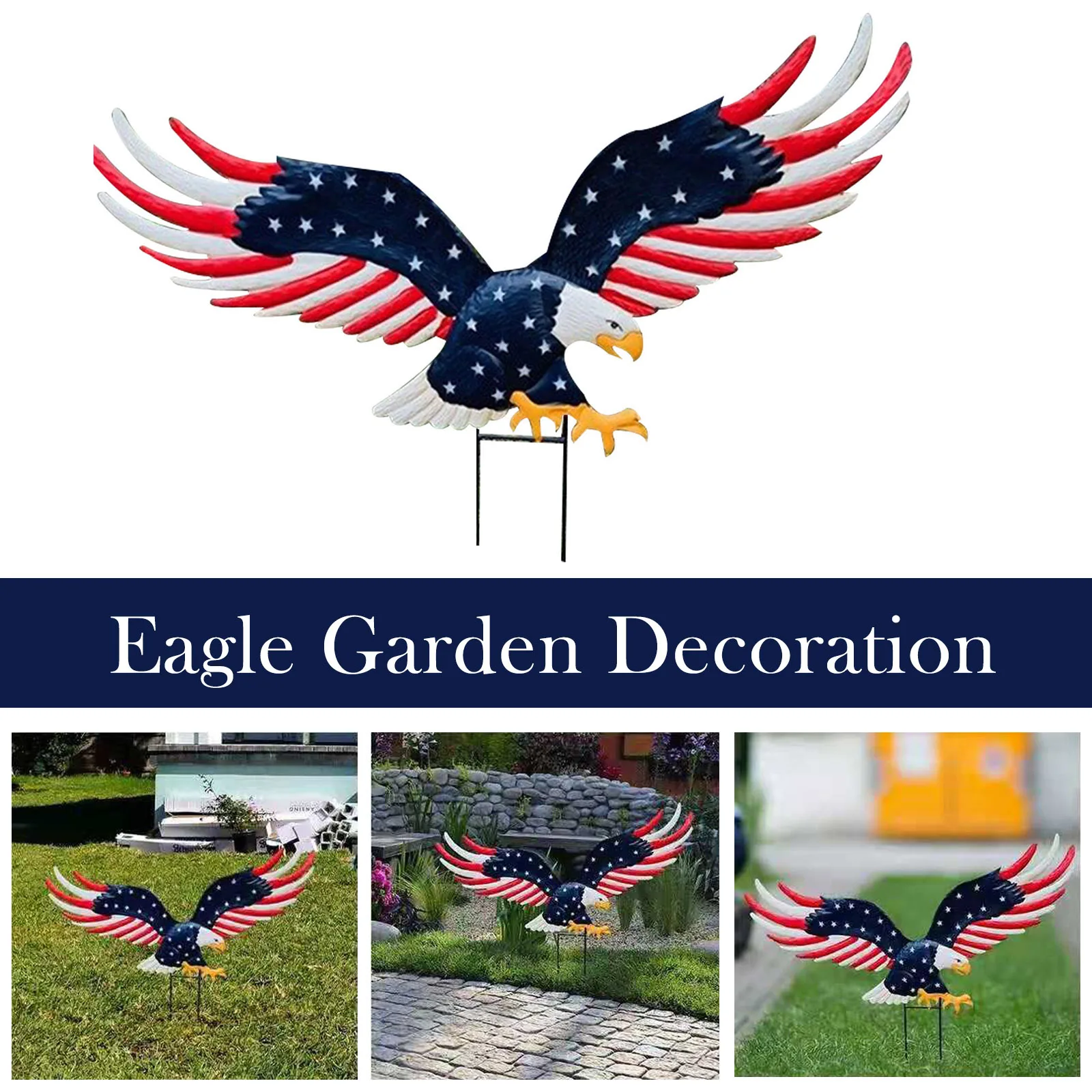 

American Eagle Garden Decoration Ground Plug in Lawn Art Sculpture Craft Landscaping Home Decoration Outdoor