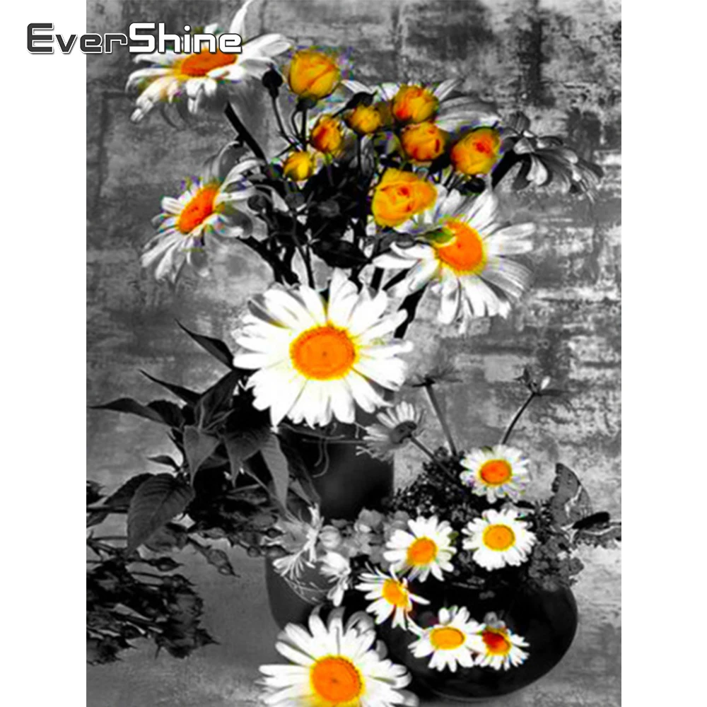 

EverShine DIY алмазная живопись, цветок, полная вышивка, квадратная Алмазная вышивка, ромашка стразы, картина, мозаика ручной работы, хобби