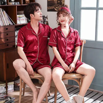 Комплект летней атласной пижамы для влюбленных повседневная одежда сна мягкий