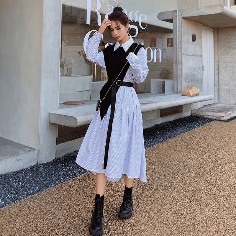 

Новые товары, приблизительно ~ платье из двух частей, платье в полоску + жилет. Kio