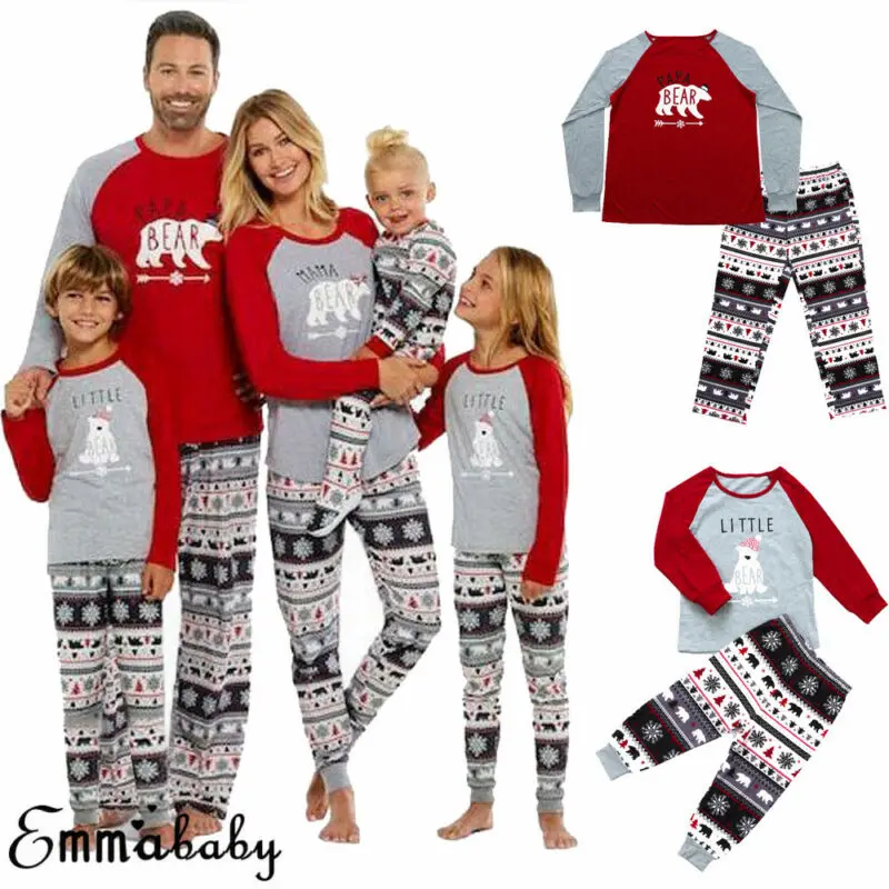 Семейные комплекты Рождественская Пижама комплект с принтом медведя топ + штаны