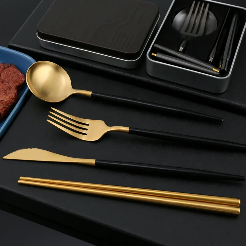 Столовые приборы из нержавеющей стали столовые для кемпинга матовые розового