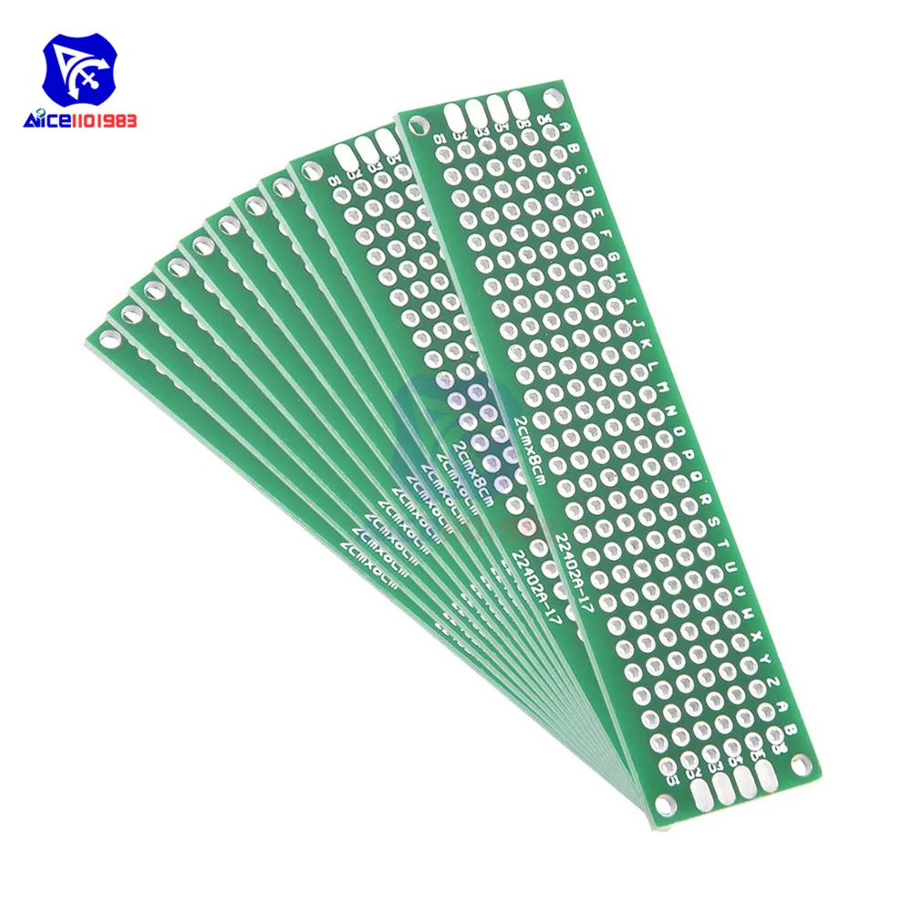 Diymore 10 шт./лот FR4 стекловолокно DIY двухсторонний прототип доска 2x8 см Двусторонняя универсальная печатная плата