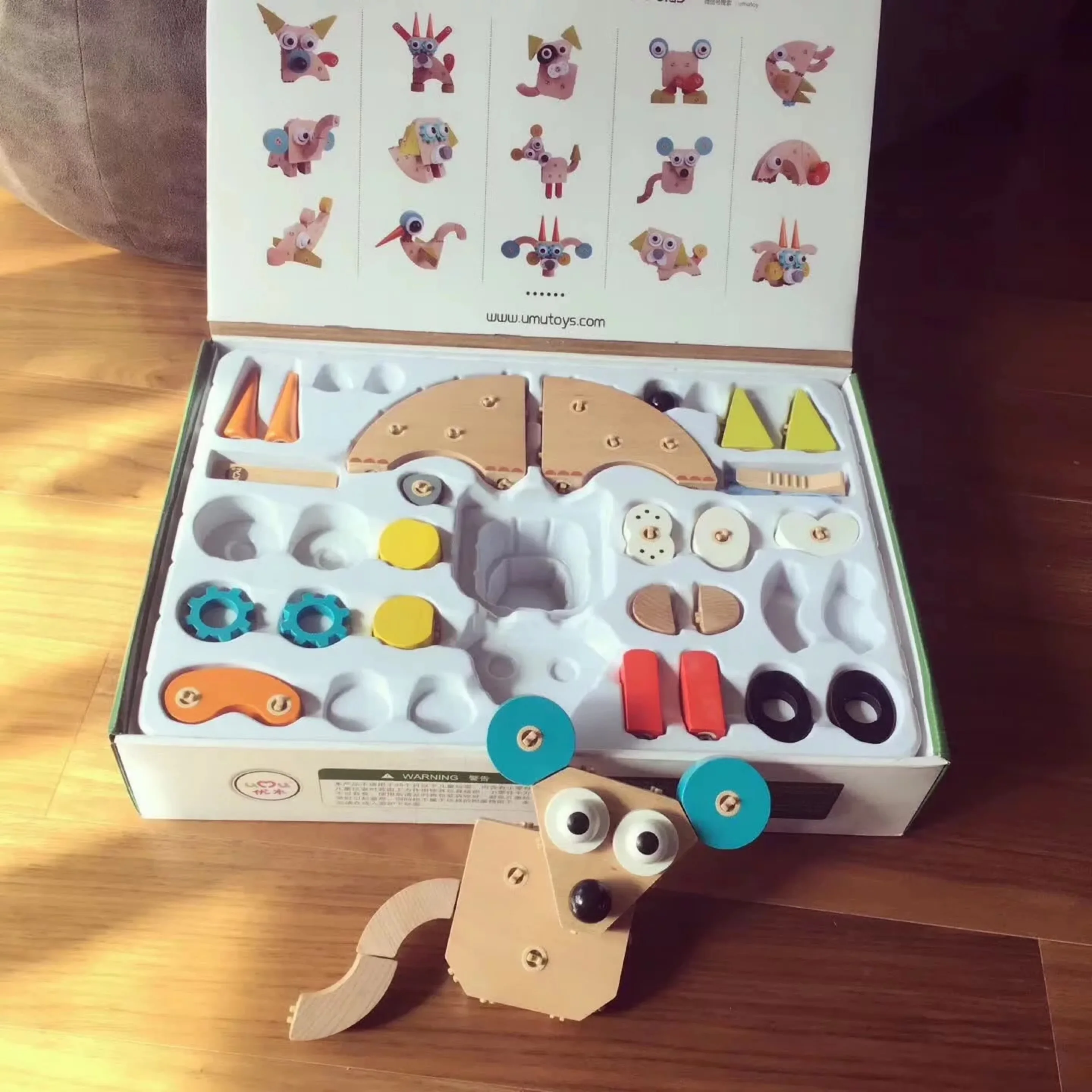 

Wooden Variety cute pet series puzzle children DIY spell insert construction animal transporte rmodel set