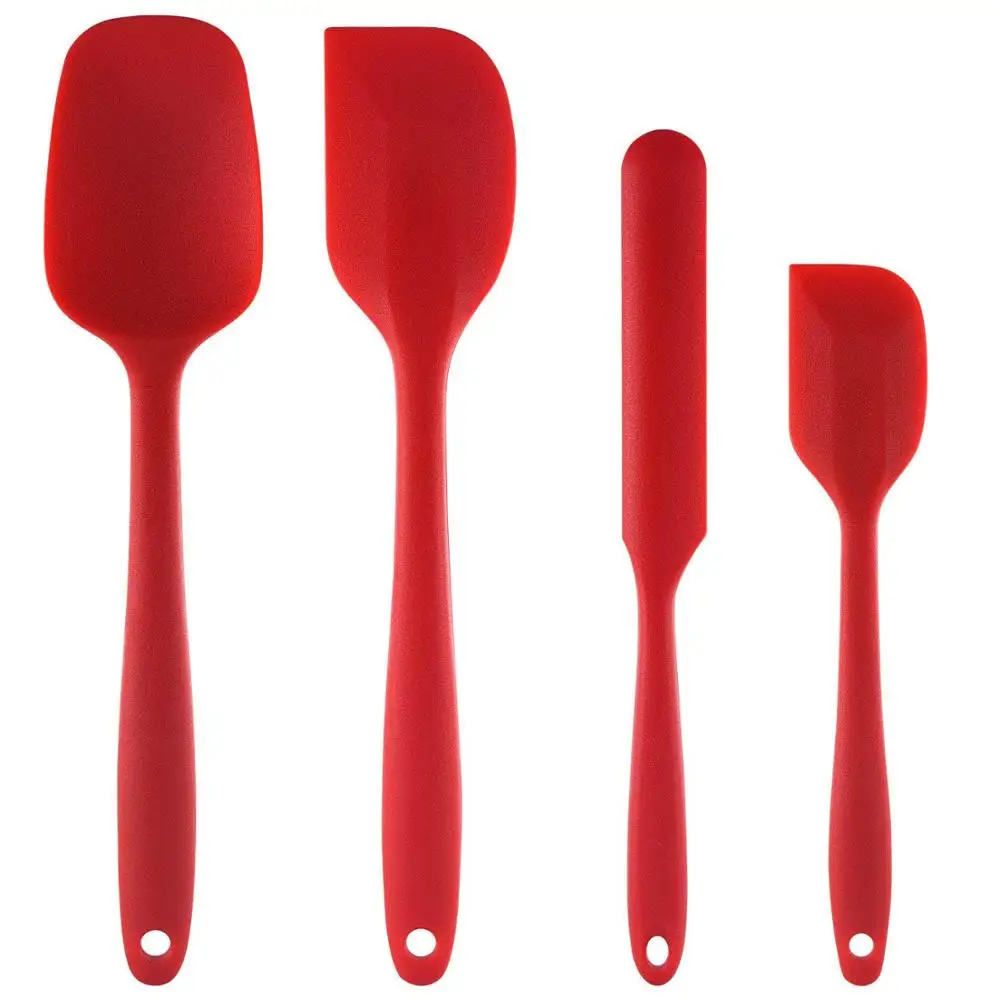 Red set of 4 Набор силиконовых лопаточек, Профессиональные Термостойкие лопатки, формы для выпечки и кондитерских изделий для украшения тортов - Цвет: Red set of 4