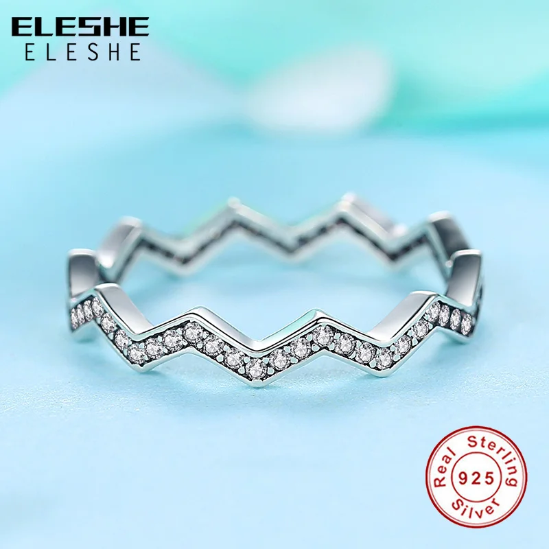 ELESHE Authentic 925 Sterling Silver Ring Female Simple Geometric Wave Rings for Women Girls Wedding Engagement Fashion Jewelry | Украшения