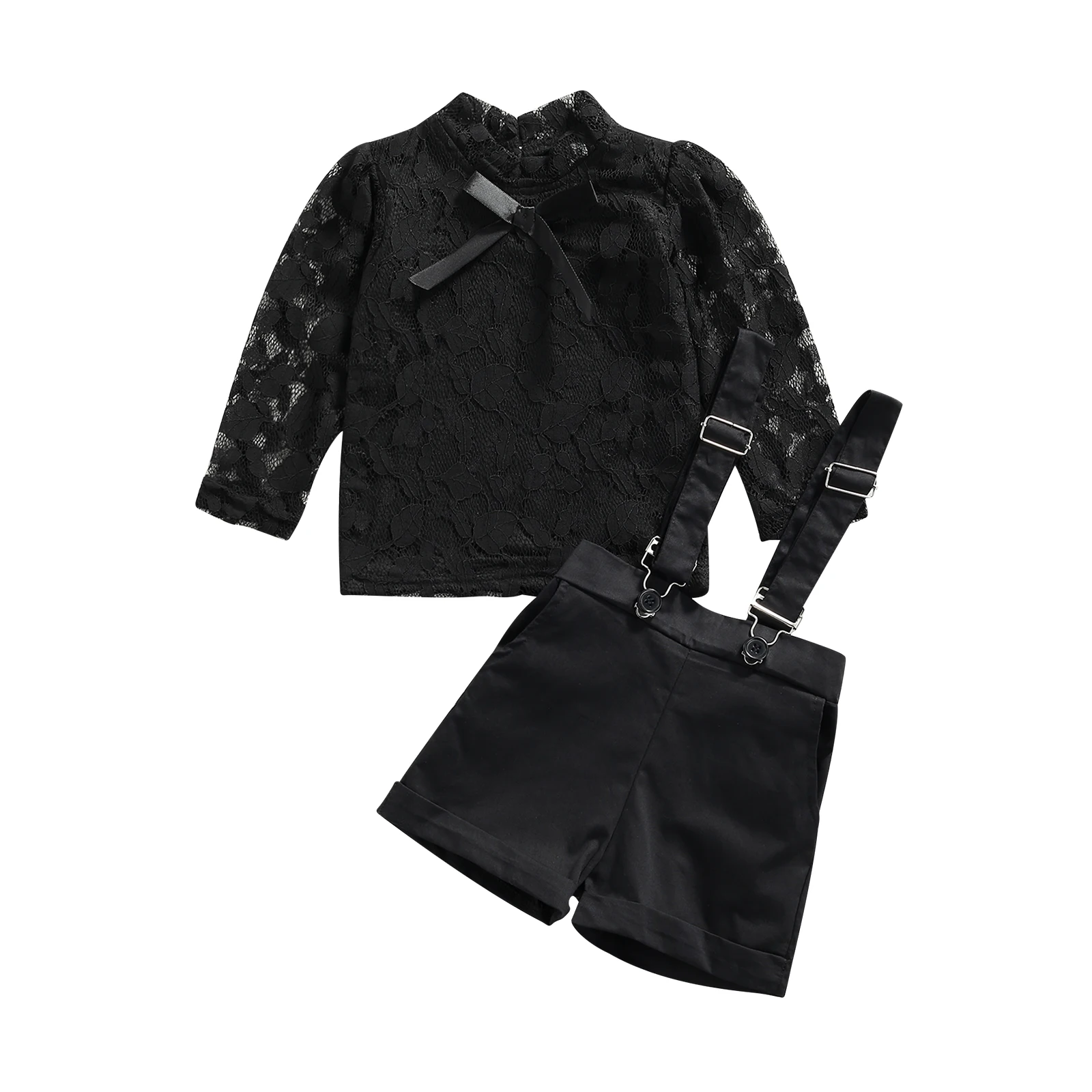 

Baby Girls 2Pcs Clothes Set, Long Sleeve Floral Lace Tops + Suspender Shorts Set