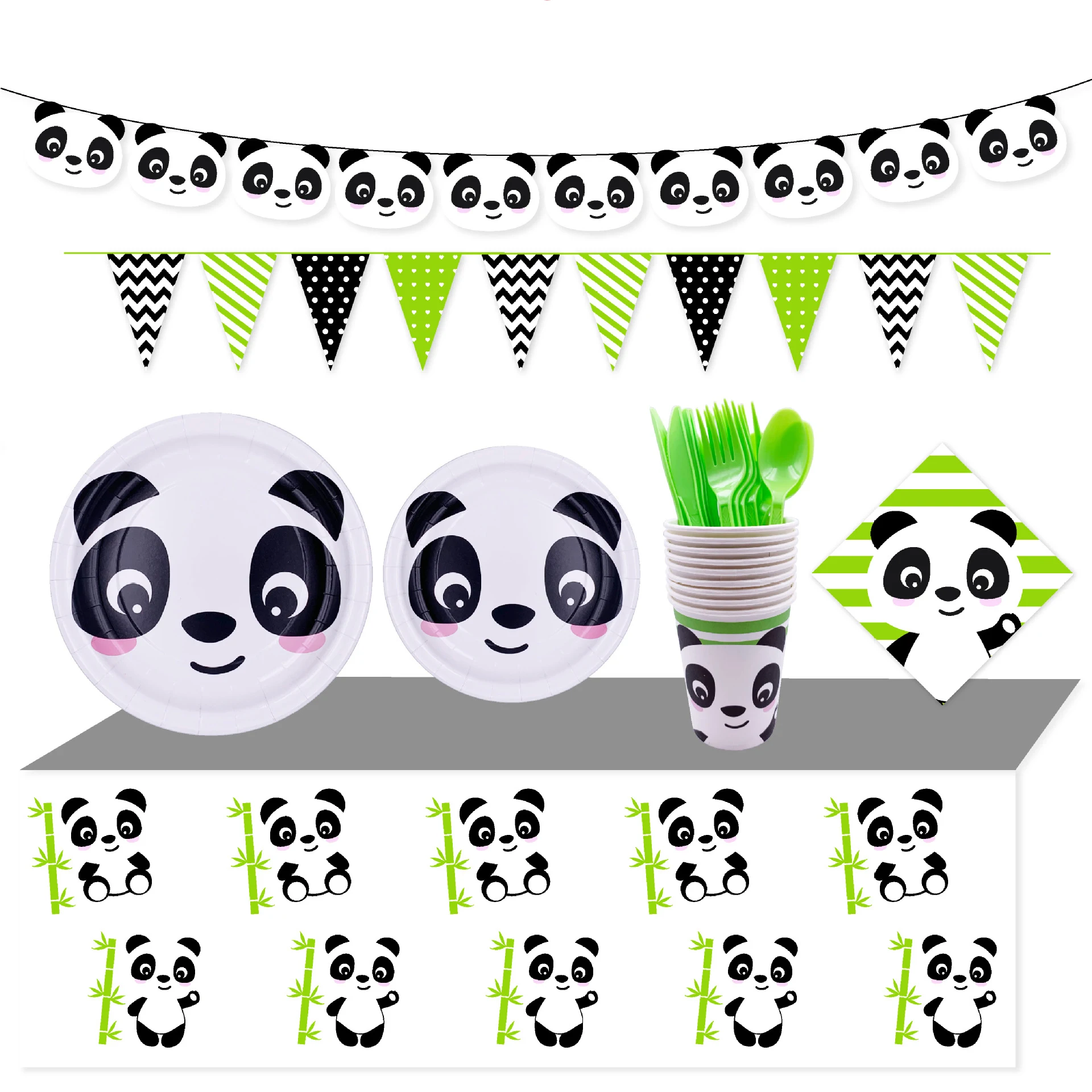 

Panda Theme Birthday Party Set Children's Birthday Decoration Disposable Paper Plate Paper Cup Napkin