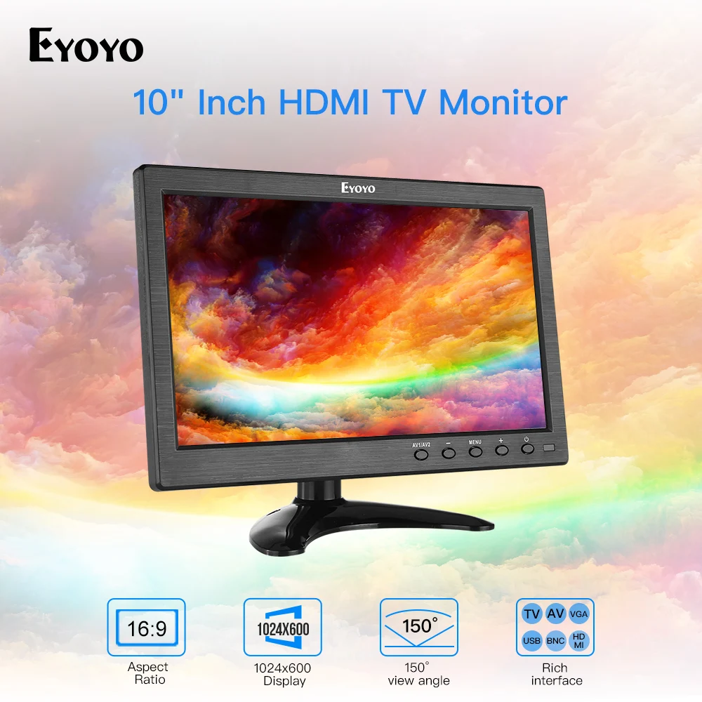 Eyoyo 10 дюймов маленький ТВ ips монитор HDMI 1024x600 ЖК-экран с HDMI VGA AV USB пульт дистанционного управления для DVD PC CC tv дисплей безопасности