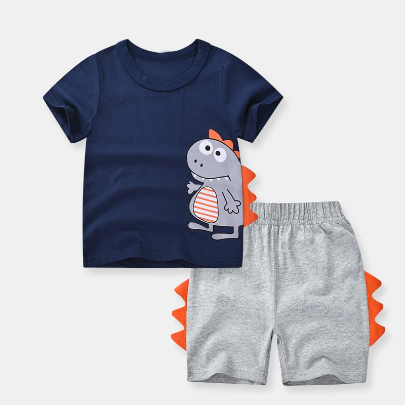 

Back To School Outfits Age For 2-10 Years Baby Boys T-Shirt+Shorts Casual Dinosaur Pattern Sets 2021 New Summer Children Clothes