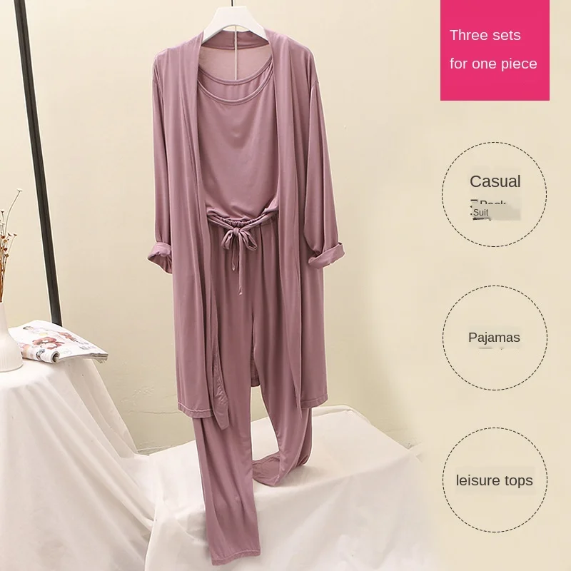 Модальные пижамные костюмы Женская домашняя одежда модный кардиган богини + топ