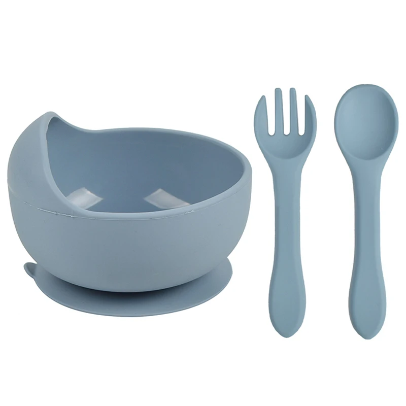 

Baby bowl spoon Fork silicone tableware children handle silicone spoon Suction bowl baby silicone bowl Lunch Feeding 28