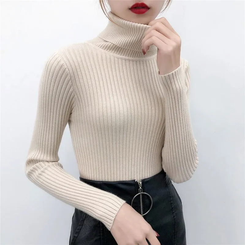 

2020 Autumn and Winter Women's Sweater Turtleneck Long-Sleeved Bottoming Shirt Korean Stretch Slim Knit Sweater Women Clothing