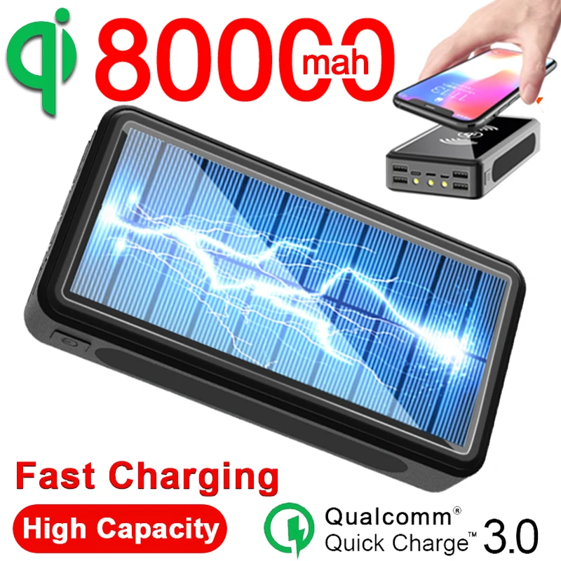 80000mAh беспроводной Солнечный внешний аккумулятор 4 USB зарядное устройство для