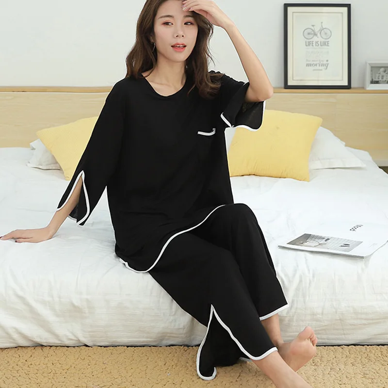 

Home Service Cotton Sexy Pajamas Plus Size Ladies Loose Sleepwear Two-Piece Wide-Leg Pants Suit Bathrobe Women Underwear New