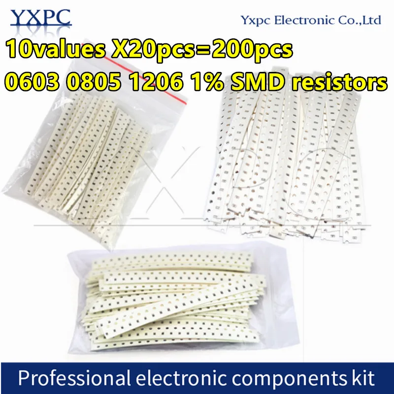 Набор резисторов SMD 1R00 R820 R750 R620 R500 R470 R330 R220 R150 R100 10 значений X 20 шт. = 200 | Электронные