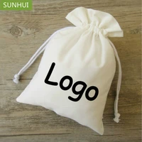 white cotton drawstring bag partyweddingsachetdecorativeproduct packaging bagsgiftjewelry pouches custom logo print 500pcs