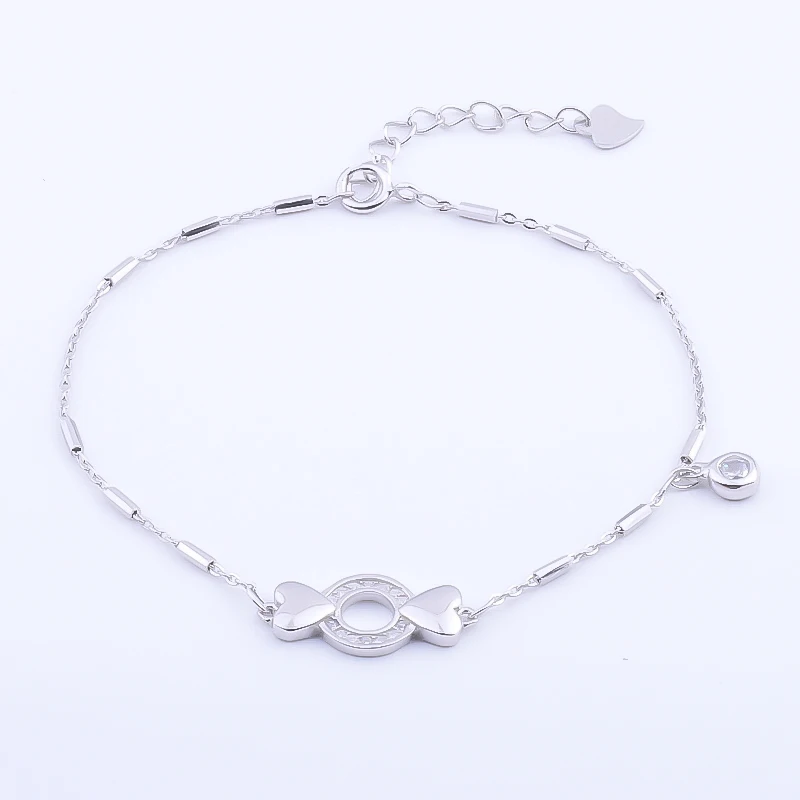 Женский браслет из серебра 925 пробы с круглым кольцом и сердцем|Гибкие жесткие