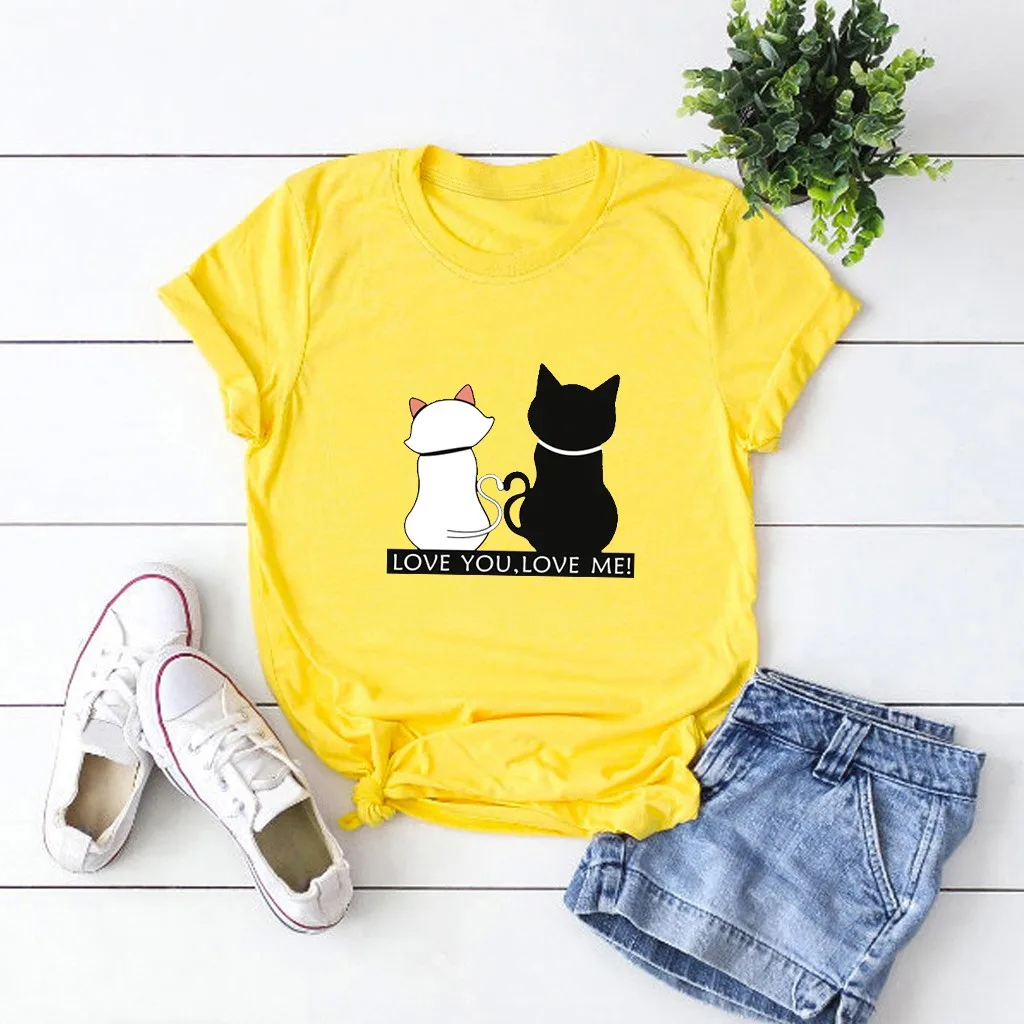 KANCOOLD Love You Me Повседневная футболка с круглым вырезом и коротким рукавом размера