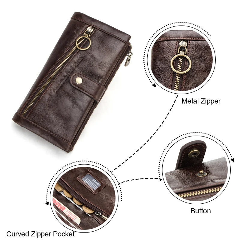 CONTACT'S Длинный кошелек для мужчин из натуральной кожи кошельки RFID Блокировка