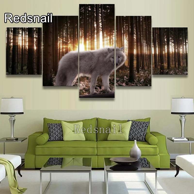 Домашний Декор 5 шт. 5D Diy Алмазная картина Белый Волк квадратная Круглая Мозаика