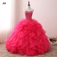 luxury hot pink quinceanera dresses 2021 ball gown sweetheart beaded sweet 16 dresses floor length formal prom party dress bm23
