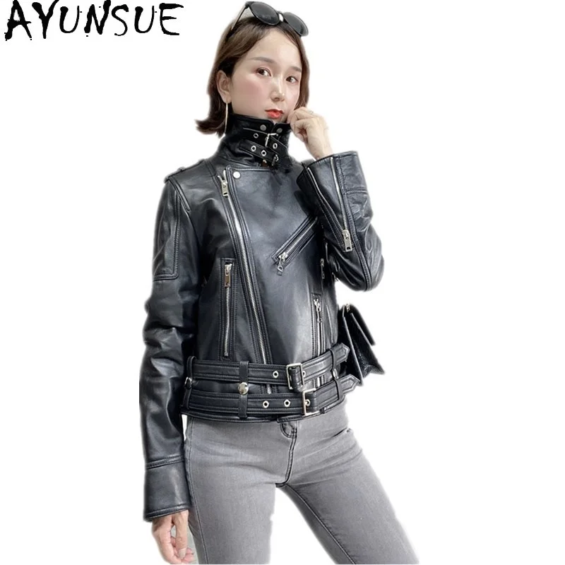 Streetwear 100% Real Sheepskin Coat Female Natural Genuine Leather Jacket Women Motorcycle Rivet Leather Coats 2020221