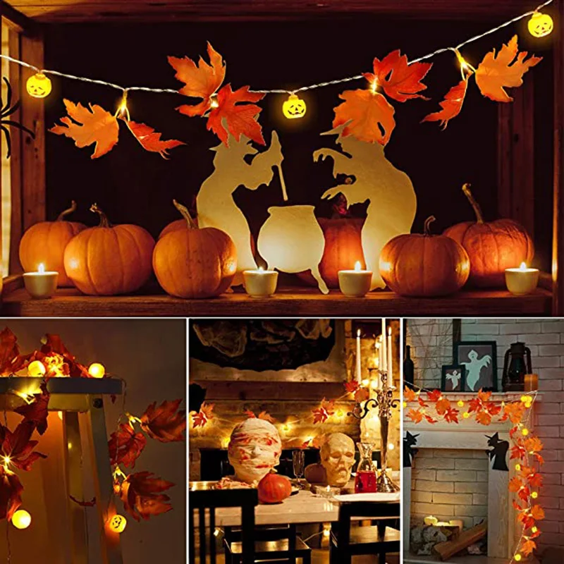 

20/10LEDS Pumpkin Ghost Face Maple Leaf String Light Christmas Fairy Garland Light Holiday Party Home Garden Decoration