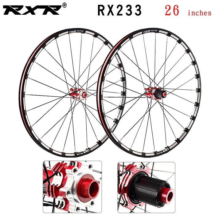 26 Red 100x142mm RXR колеса для горного велосипеда, внедорожные, MTB, углеродные, 26 27,5, 29 дюймов, RX233, дисковый тормоз, 5 подшипников, 7-11 S, через ось/QR, колеса для велосипеда - Цвет: 26 Red 100x142mm