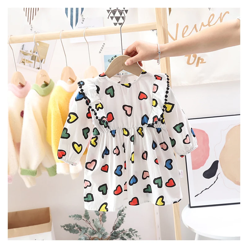 

Цветные платья принцессы с принтом Love для девочек, хлопковое платье с длинным рукавом, Милая юбка, одежда, модные подарки для детей