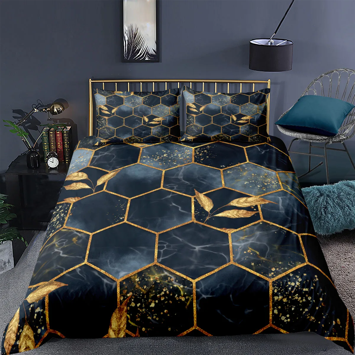 

Luxury Honeycomb Bedding Set Leaves Printed Duvet Cover Soft Quilt Cover 200x200 Single Twin Queen King Fashion Home Textiles