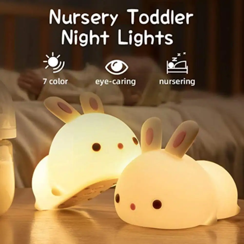 

Rabbit Night Lights Silicone Dimmable USB Rechargeable Lamps For Children Gifts Cartoon Cute Animal Bunny Night Lamp N2 H1A9