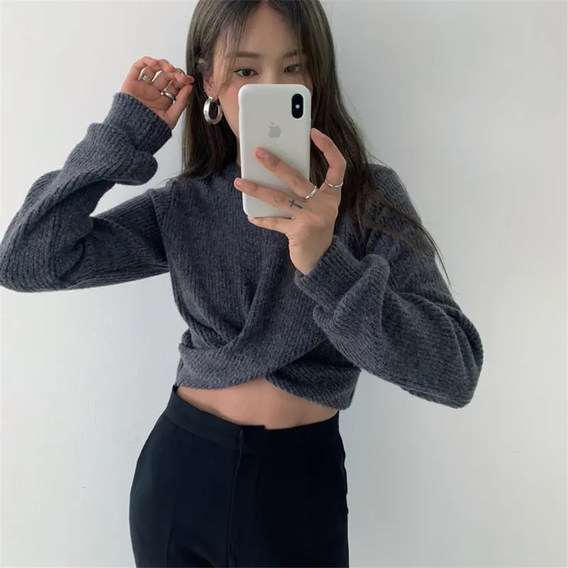 Вязаные джемперы HziriP Chic свободные базовые зимние повседневные с высокой талией и