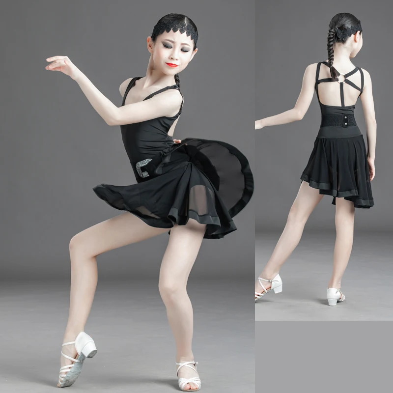 

Детское платье для латинских танцев, летнее платье с открытой спиной для девочек, стандартный тренировочный костюм для выступлений, платья ...