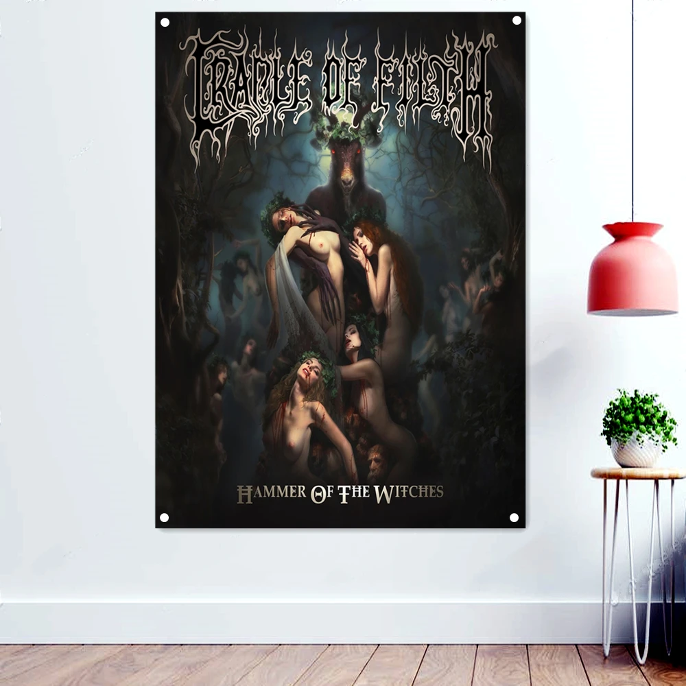 

TRAPLE OF FILTH Death Metal Music Posters Scary Dark Art Flags Wall Hanging Cloth Rock Band Skull Tattoo Banners Interior Decor