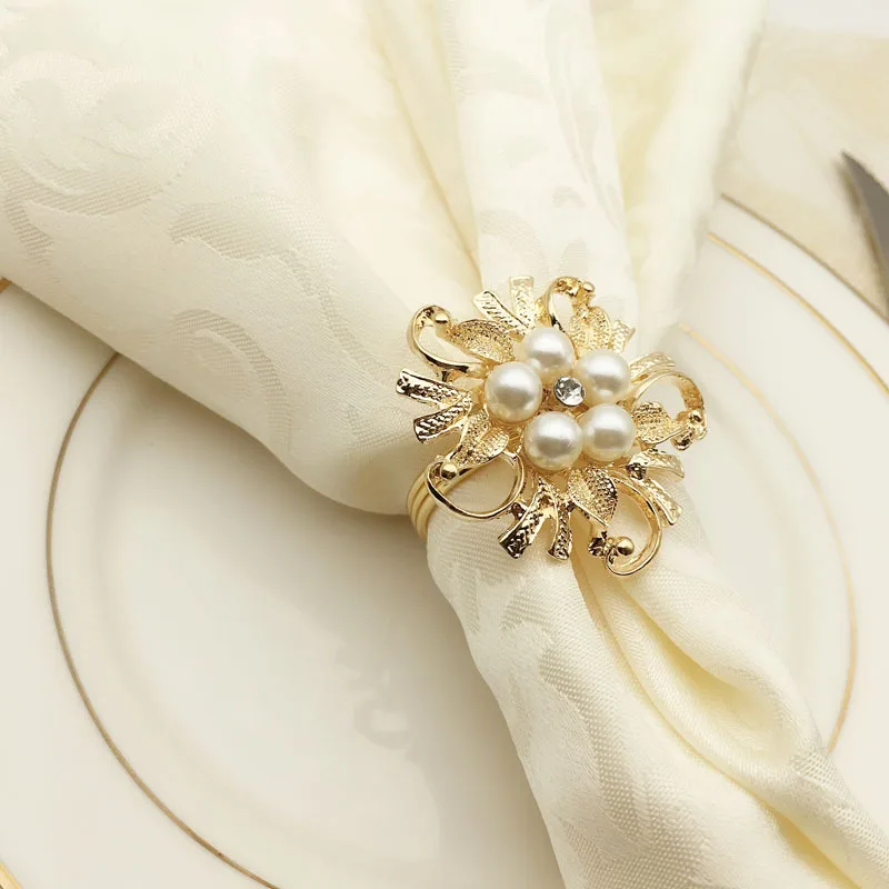 6 шт./лот кольцо для салфеток из бисера и жемчуга металлический держатель