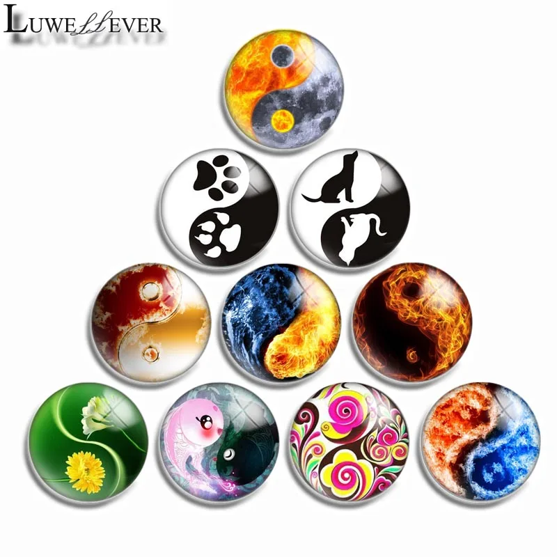 

12mm 10mm 16mm 20mm 25mm 30mm 537 Tai Chi Mix Round Glass Cabochon Jewelry Finding 18mm Snap Button Charm Bracelet