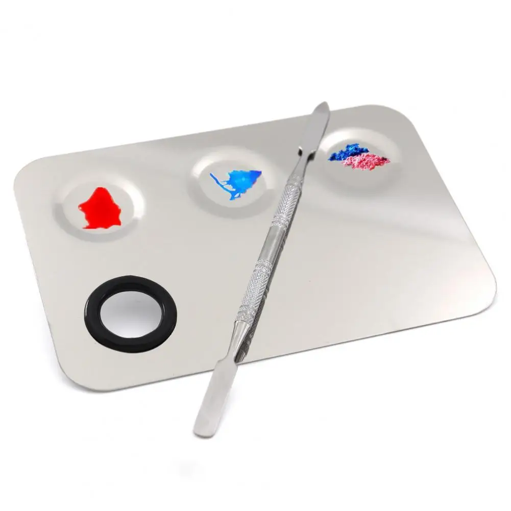 

Stainless Steel 3-well Nail Art Cosmetic Pigment Mixing Palette with Spatula Makeup Tools & Accessories