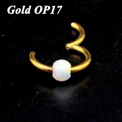 Gold OP17 1 шт. G23 титановый шарнирный сегмент кольцо с опалом камень опал губы ниппель хряща трагус спираль носовая перегородка кликер пирсинг ювелирные изделия - Окраска металла: Gold OP17