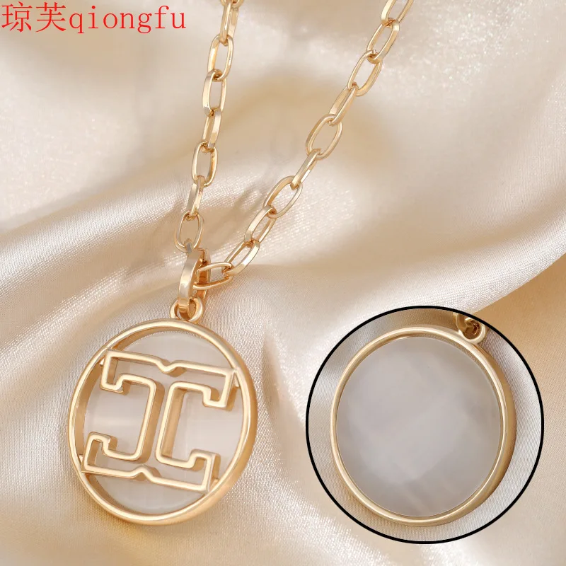 

boho jewelry retro opal pendant double C letter long necklace temperament wild sweater chain Woman fashion pendants wholesale