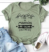 100 cotton t shirt mountain are calling letter cross print women short sleeve o neck loose tshirt summer causal tee shirt tops