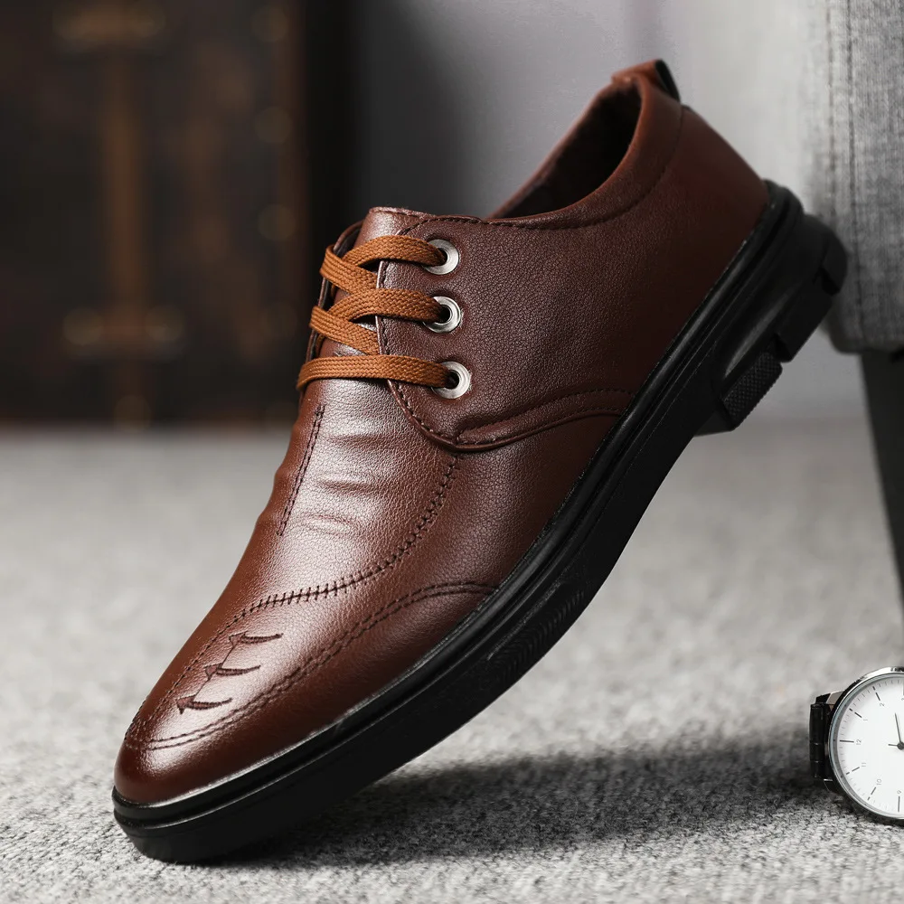 

Business casual leather shoes men 2021 spring new sportsmen business personality leather shoes lace up black men's leather shoes