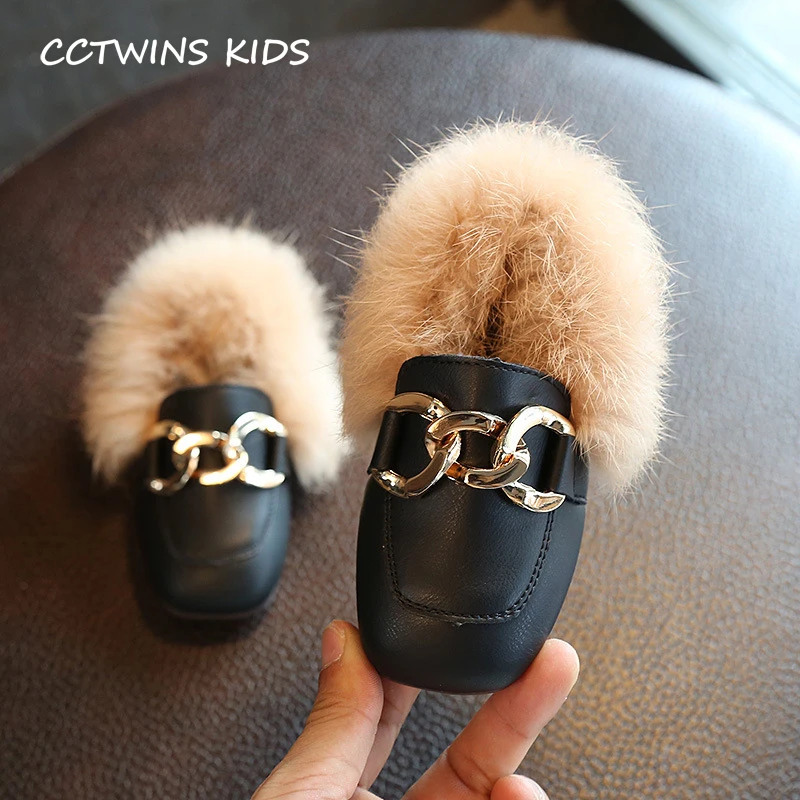 Детские мокасины CCTWINS G1536 черные розовые теплые на плоской подошве брендовые из