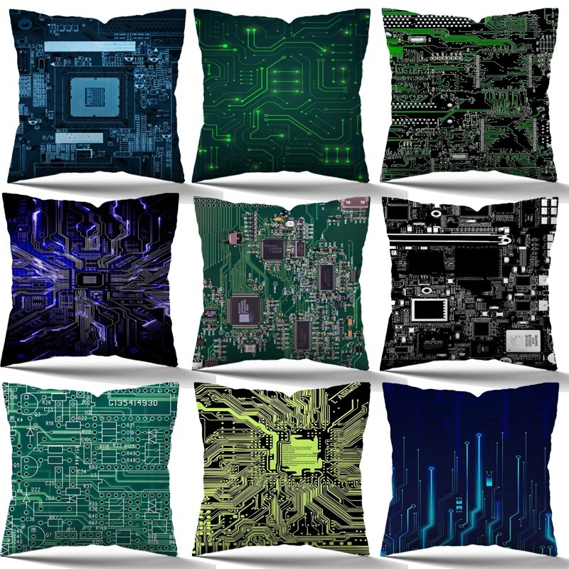 

Machine Electronic Chip Pillow Case Technology Style Decoration Home Pillow Cover 45*45cm Sofa Car Zipper Cushion Cover Gifts