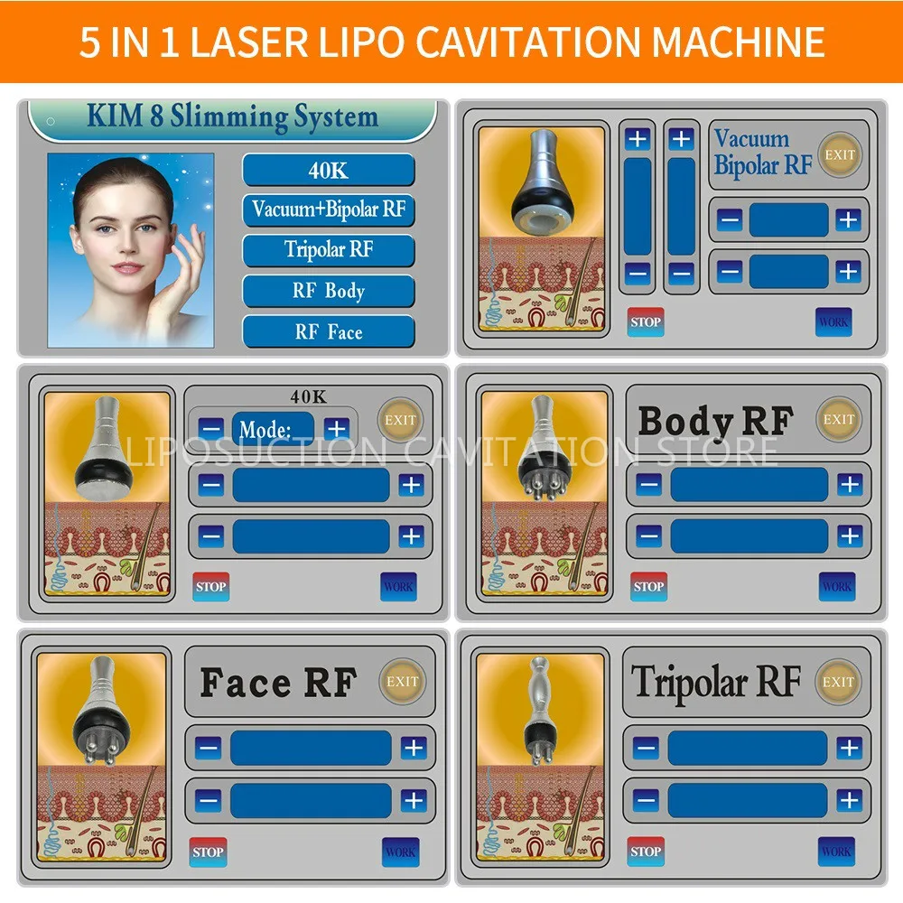 Портативная радиочастотная ультразвуковая кавитационная машина 5 в 1 40k для