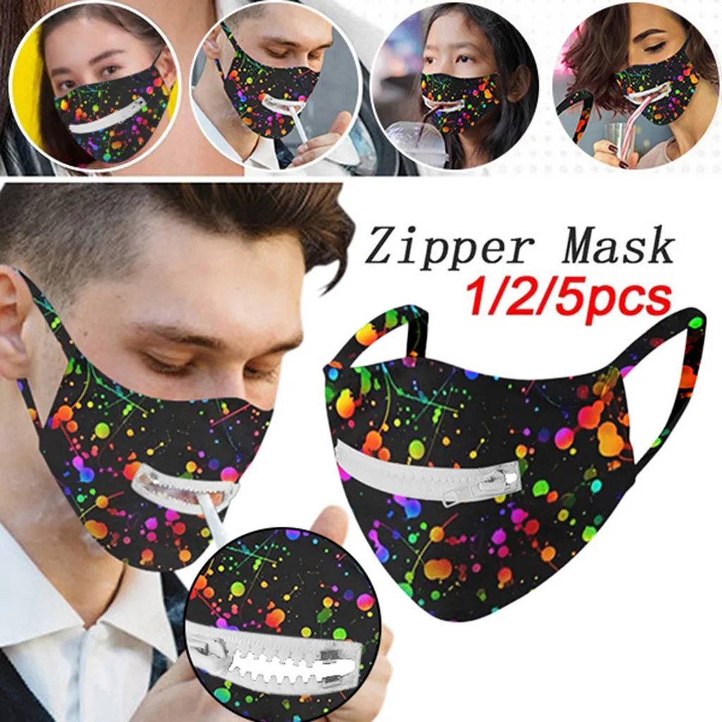 

Face Mask Zipper Mask Easy to Drink adult unisex Reusable Washable print Protective Dust-Proof Smog wind cold proof face shield